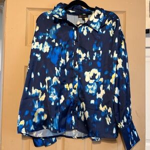 Blue Floral Button-Up Blouse